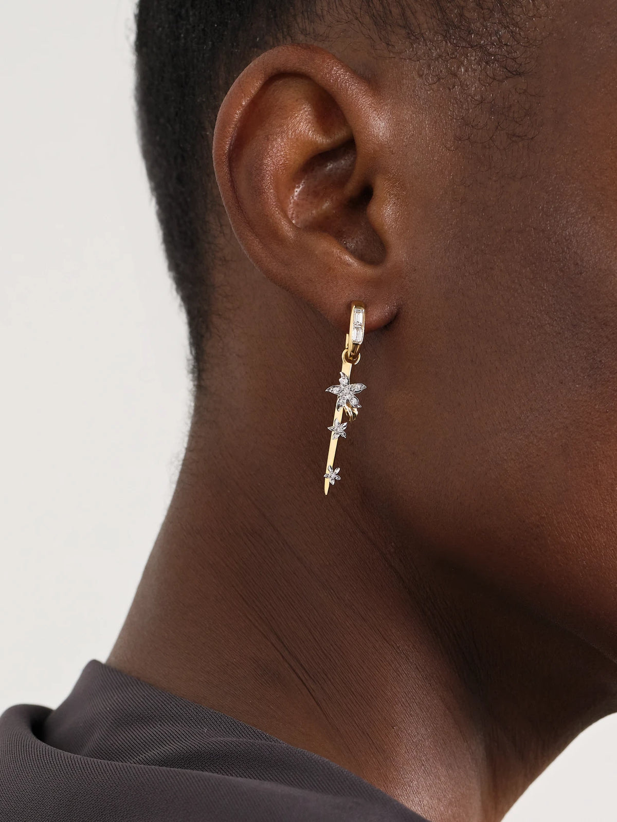 Image of Earrings. Product name - Blossoms Resilience 18-karat Yellow And White Gold Diamond Single Hoop Earring in Multi colour by brand - FoundRae
