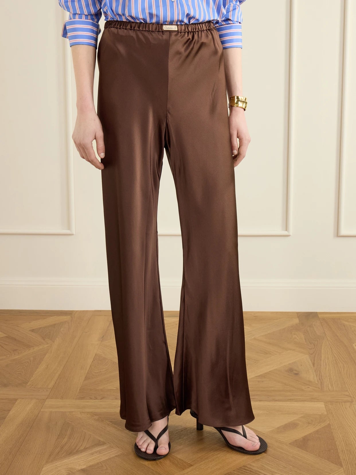 Bias Appliquéd-silk Straight-leg Pants