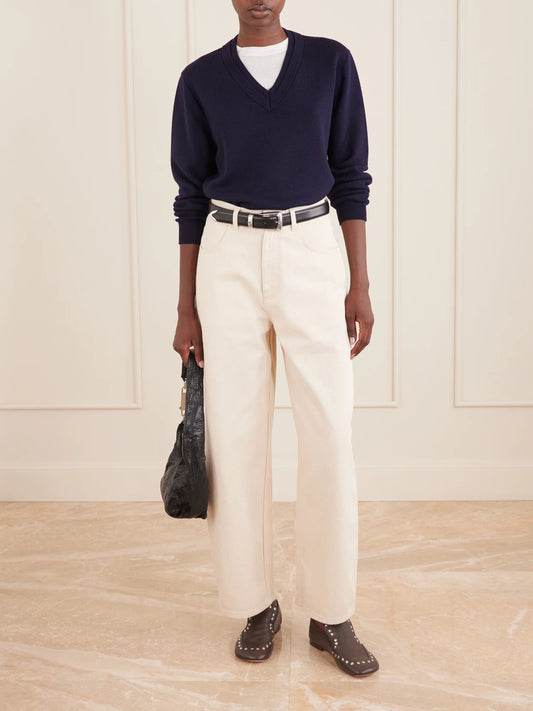 Image of Jeans. Product name - Berber Barrel-leg Jeans in Cream, Light denim colour by brand - RÓHE