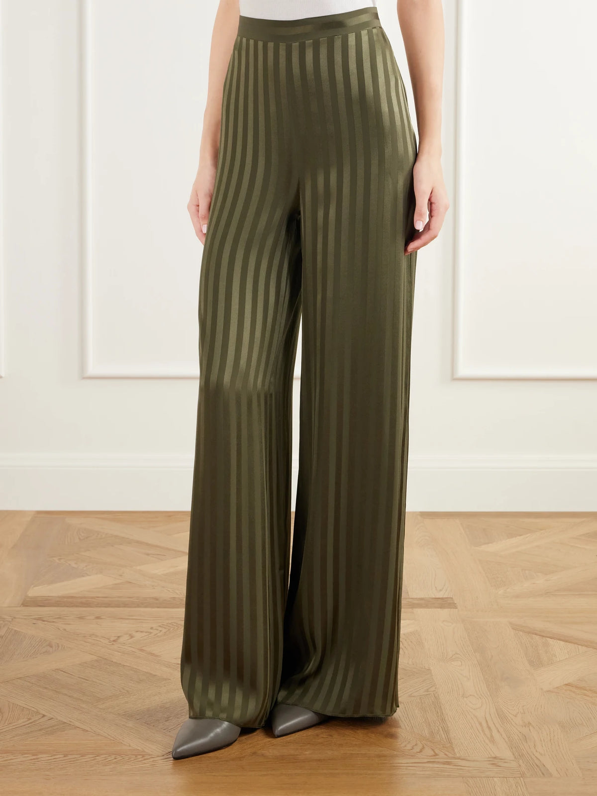 Giuliva Heritage The Amanda Striped Silk-jacquard Wide-leg Pants