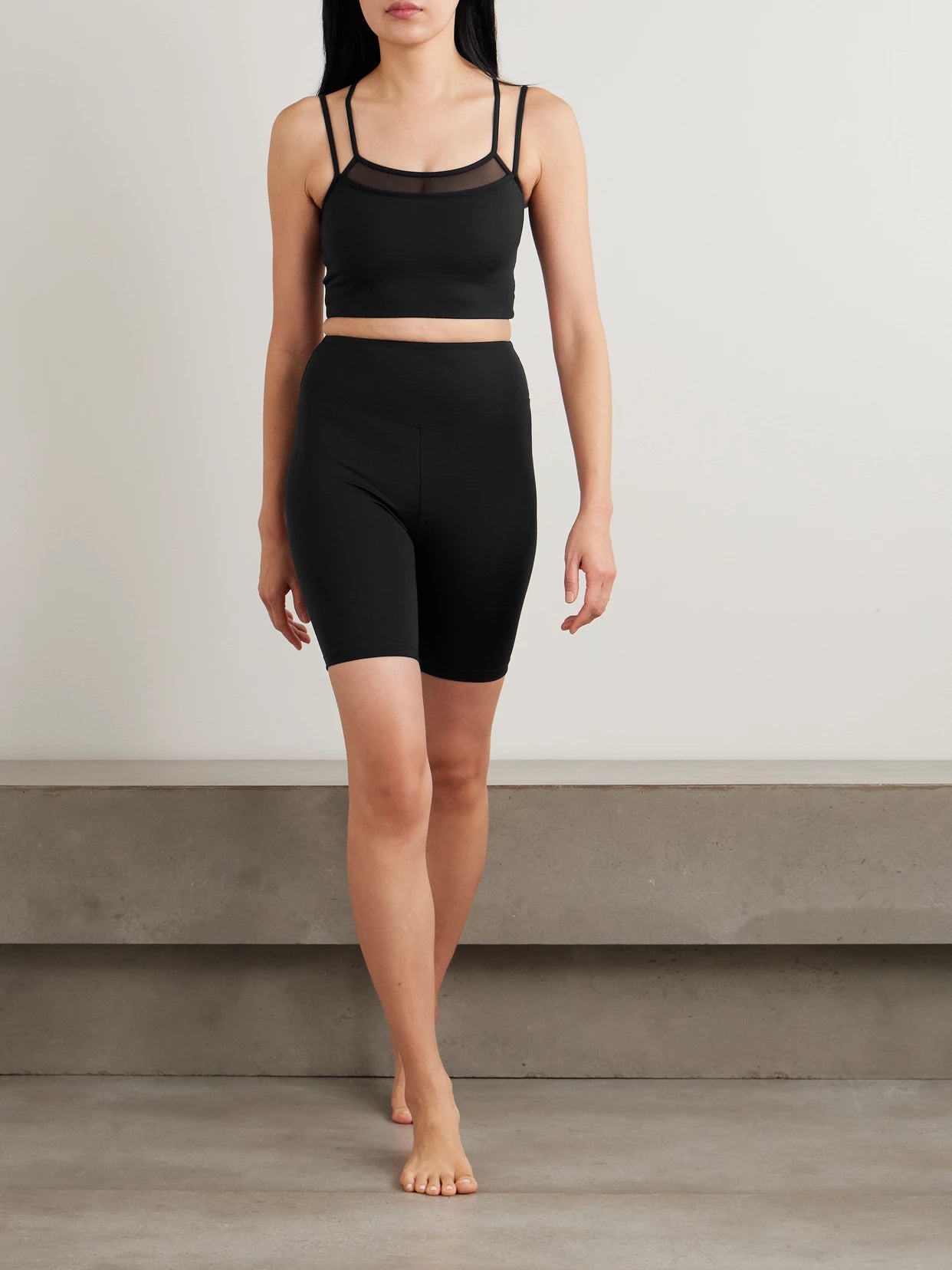 Image of Activewear. Product name - Cooper Layered Tulle-trimmed Stretch-jersey Sports Bra in Black colour by brand - Eres