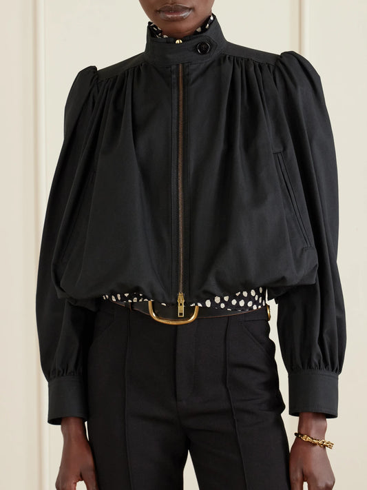 Cropped Gathered Cotton-canvas Jacket