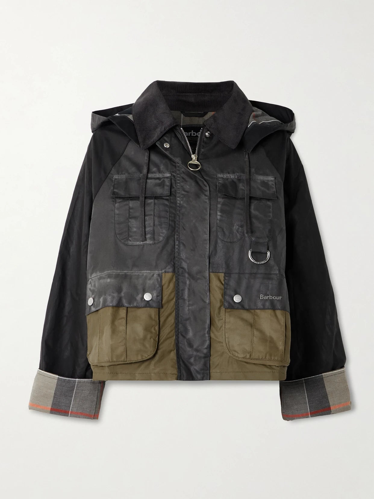 Image of Coats & Jackets. Product name - Liza Hooded Paneled Waxed-cotton Jacket in Black colour by brand - Barbour