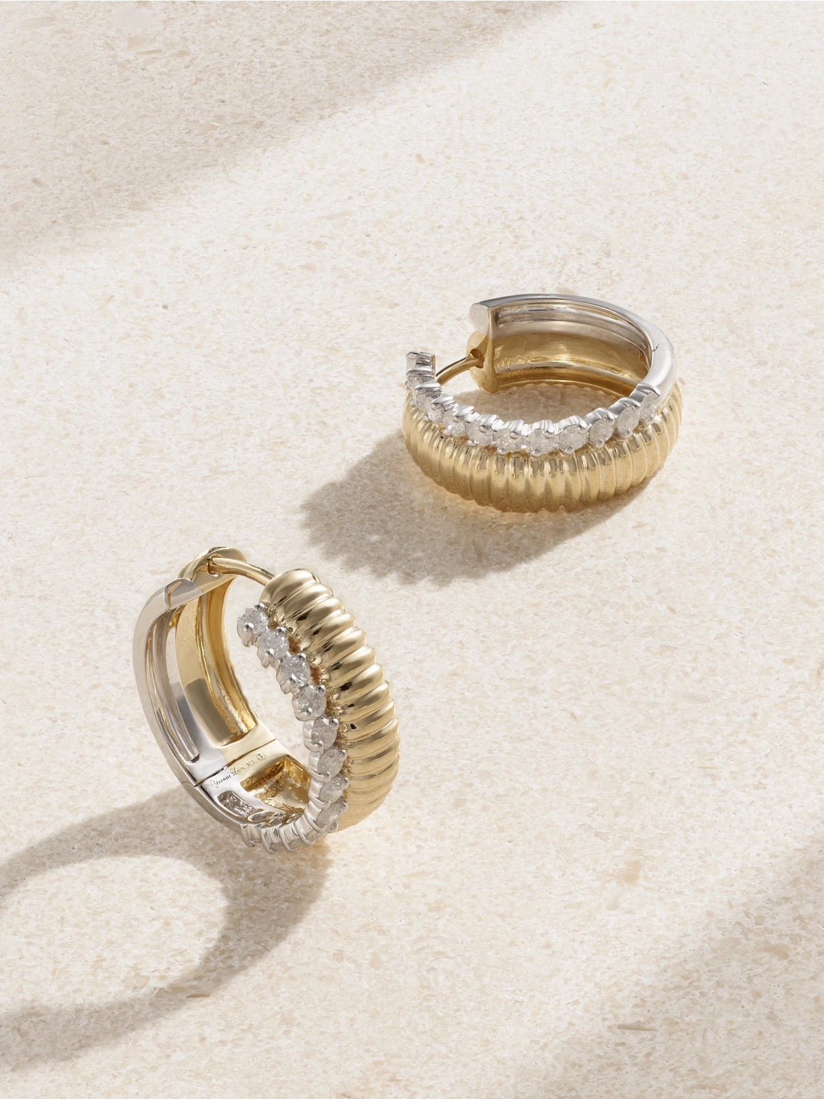 Paire De Créoles Bouées 9-karat Yellow And White Gold Diamond Earrings
