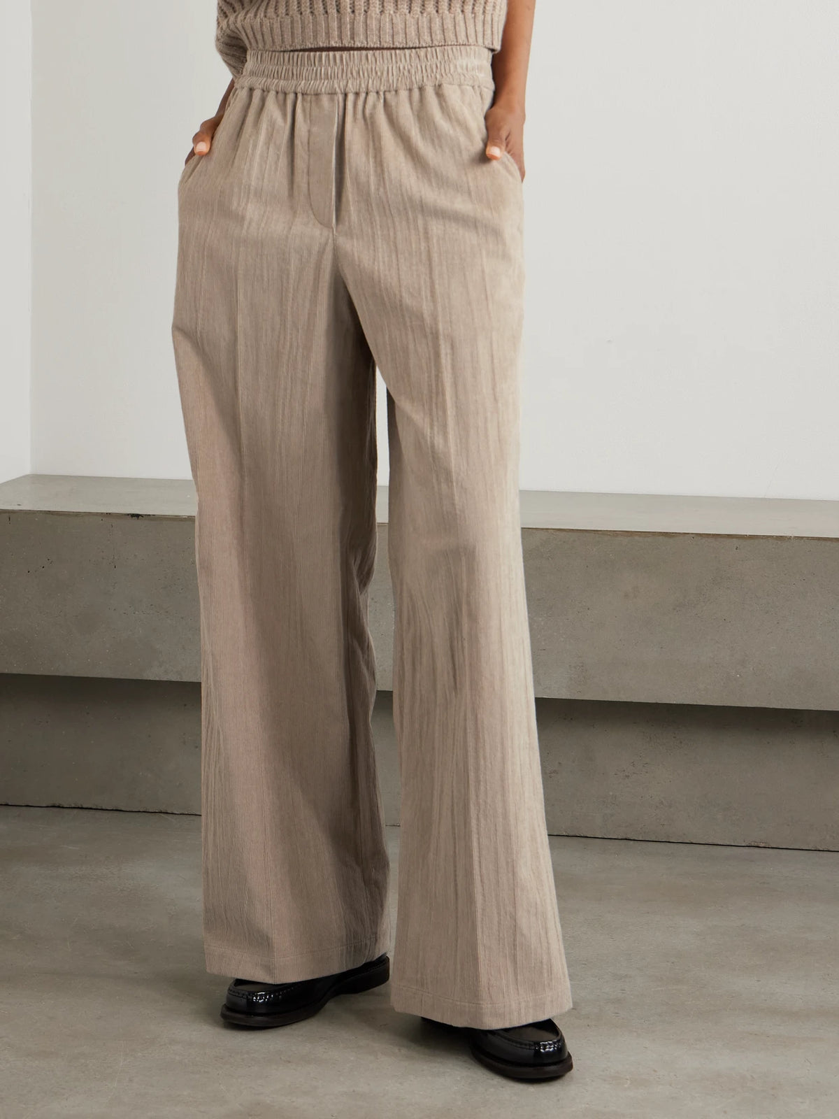 Gathered Cotton-blend Corduroy Wide-leg Pants