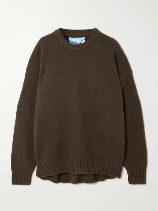 Image of a model wearing Outerwear. Product name - Islington Cashmere Sweater in Brown colour by brand - Arch4