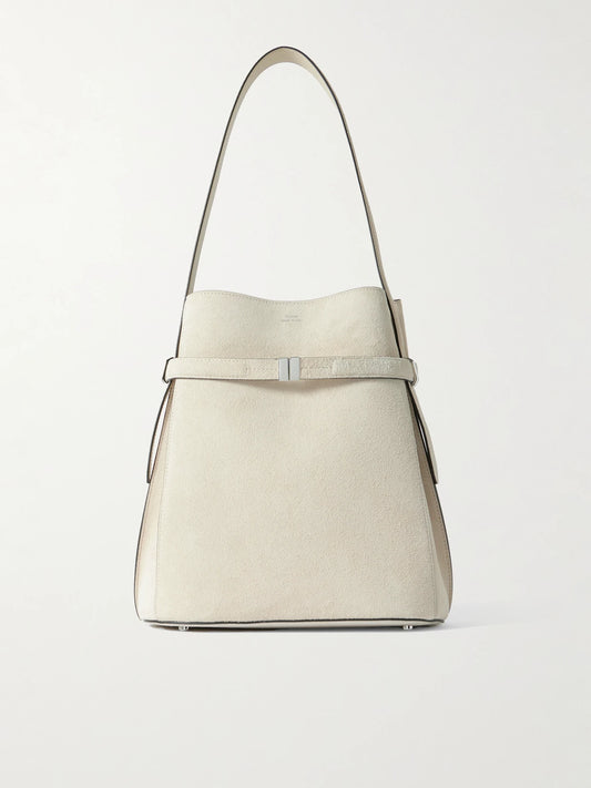 Belted Leather-trimmed Suede Tote