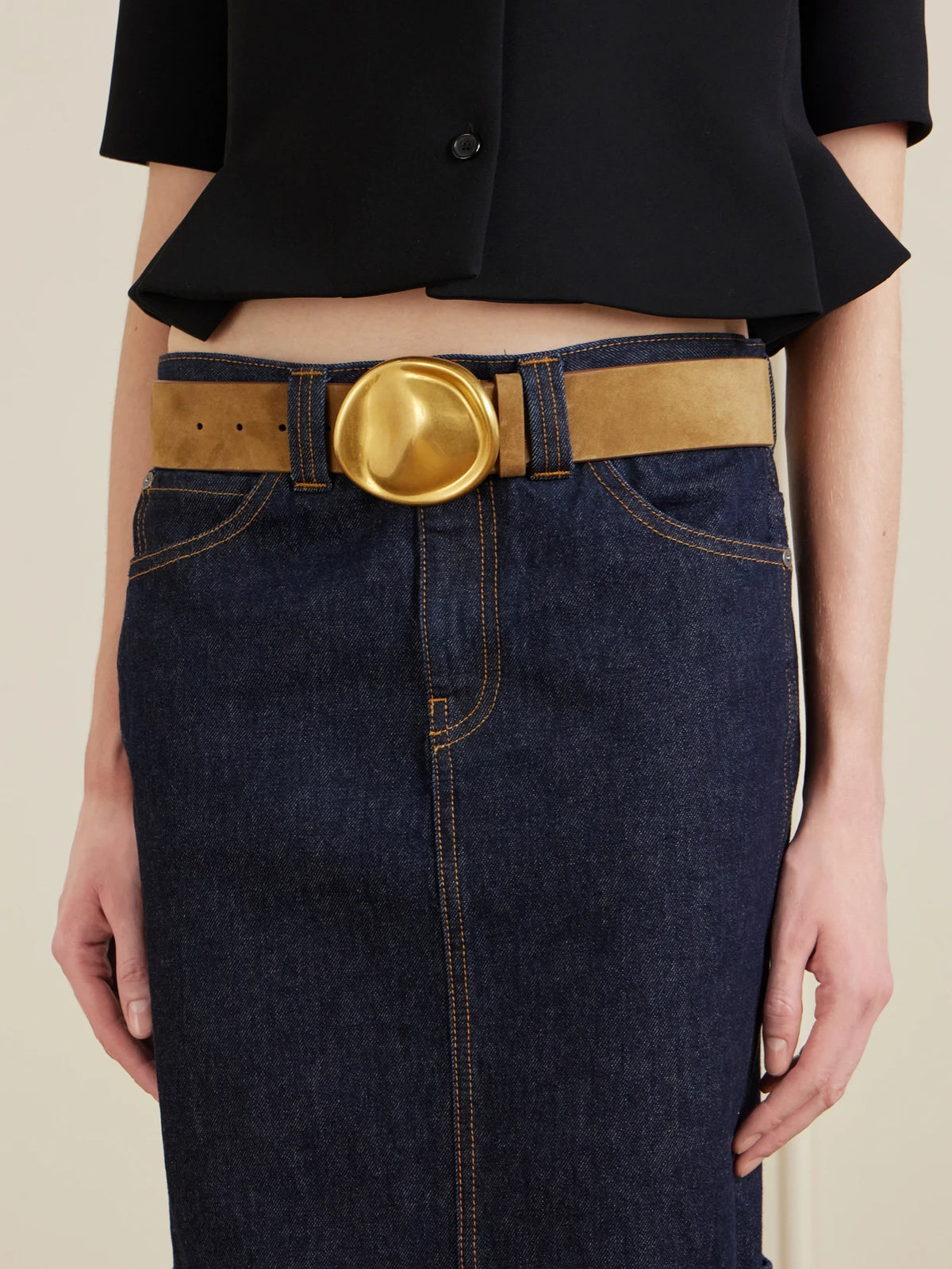 Image of Belts. Product name - Keefe Suede Belt in Light brown colour by brand - KHAITE