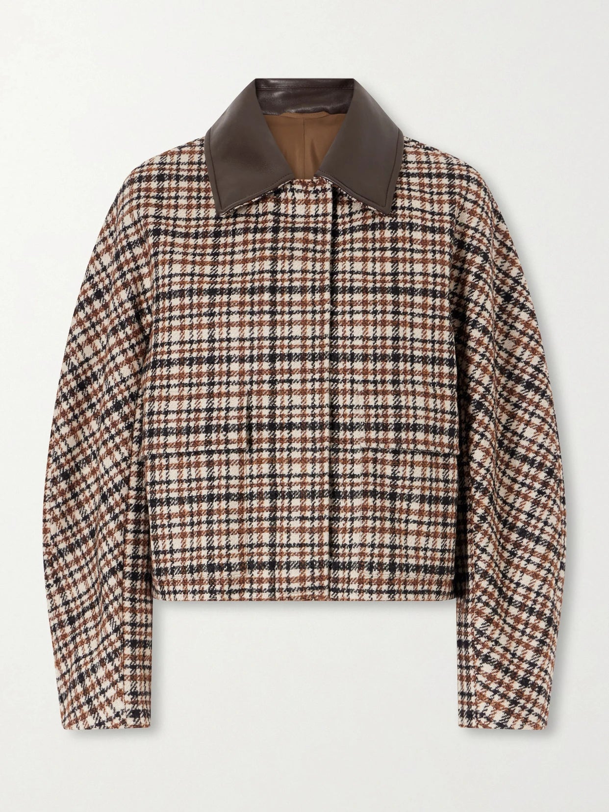 Checked Leather-trimmed Wool-blend Jacket
