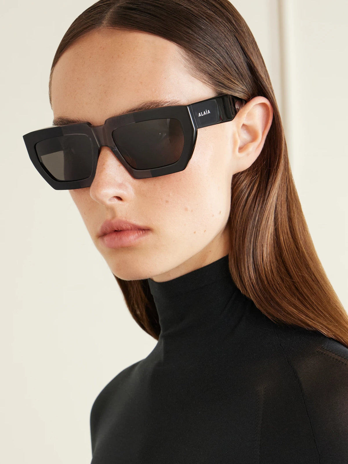 Image of Sunglasses. Product name - Melted Square-frame Recycled-acetate Sunglasses in Black colour by brand - Alaïa