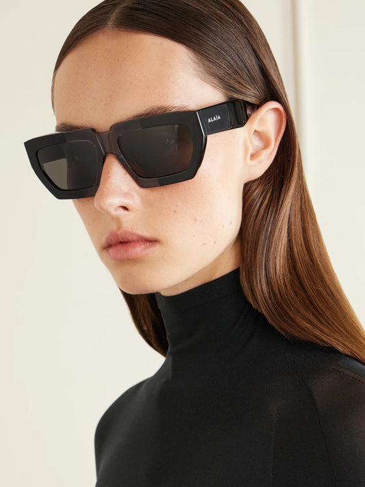 Image of Sunglasses. Product name - Melted Square-frame Recycled-acetate Sunglasses in Black colour by brand - Alaïa