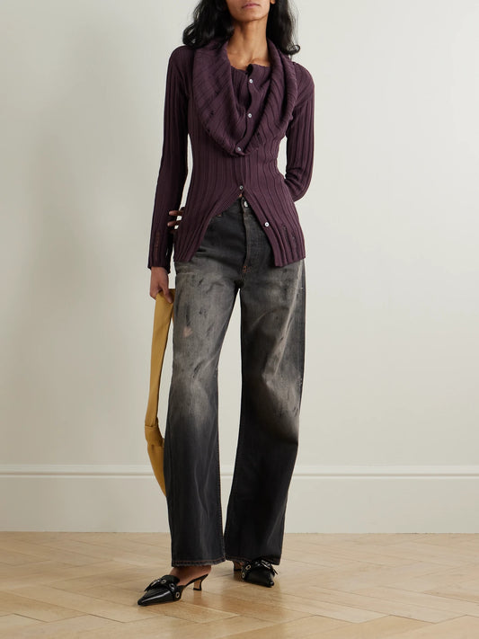 Image of Jeans. Product name - 2021 Distressed Low-rise Wide-leg Organic Jeans in Black colour by brand - Acne Studios