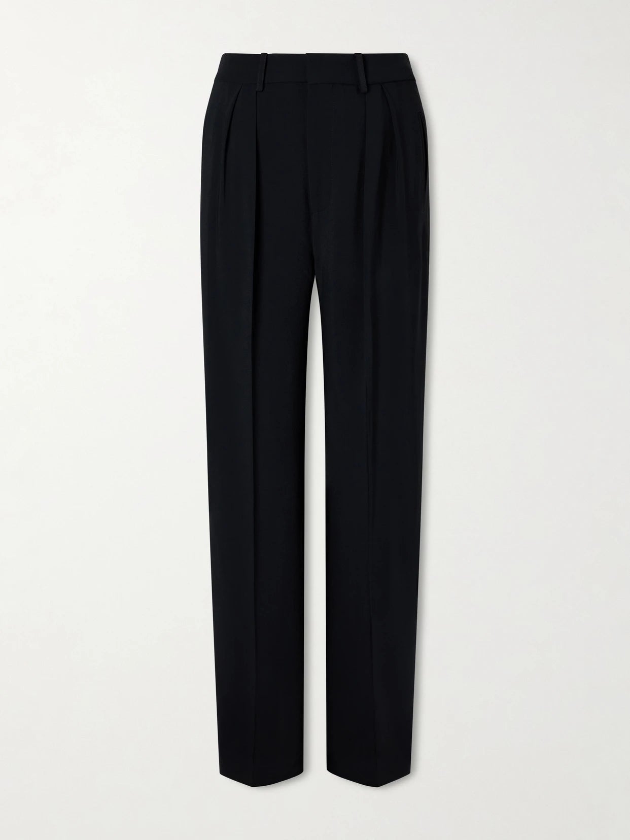 Image of a model wearing Pants. Product name - Aiden Pleated Cady Straight-leg Pants in Black colour by brand - KALLMEYER