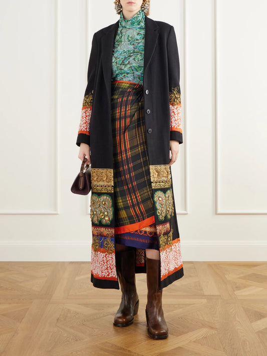 Image of Coats & Jackets. Product name - Embroidered Embellished Wool-felt Coat in Black colour by brand - Dries Van Noten