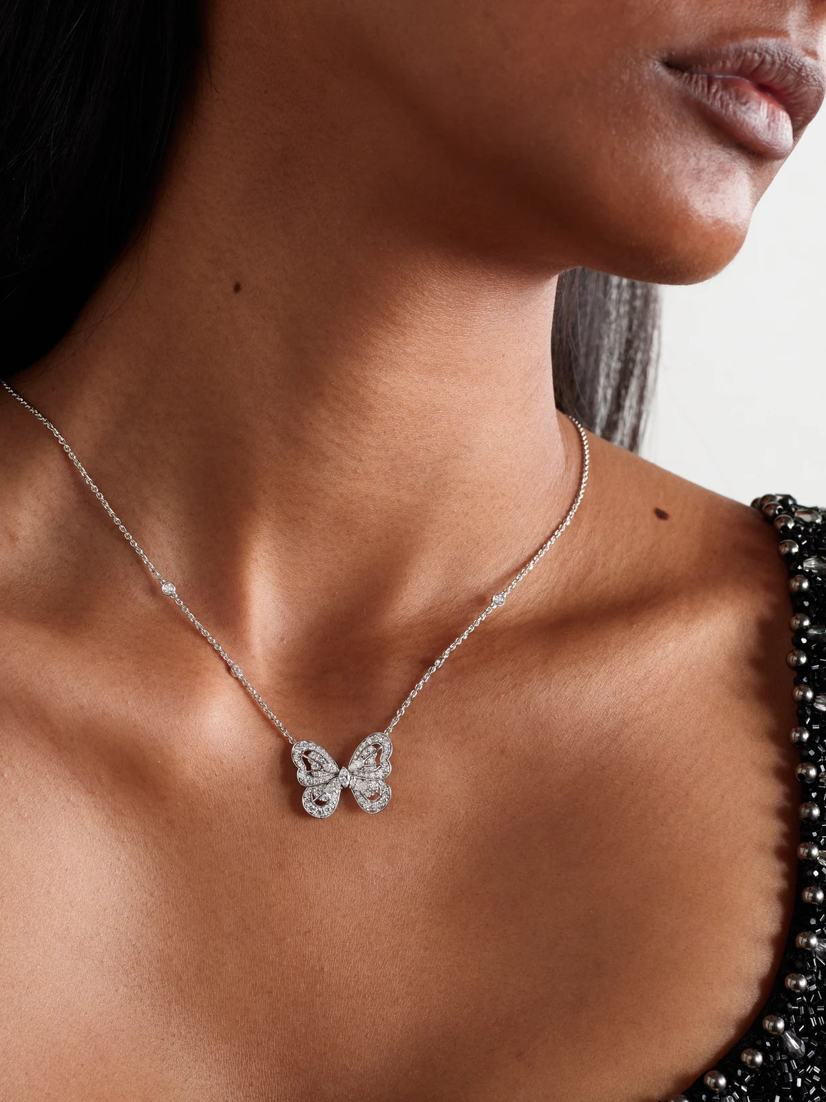 Image of Necklaces. Product name - Portraits Of Nature Butterfly 18-karat White Gold Diamond Necklace in Multi colour by brand - De Beers London
