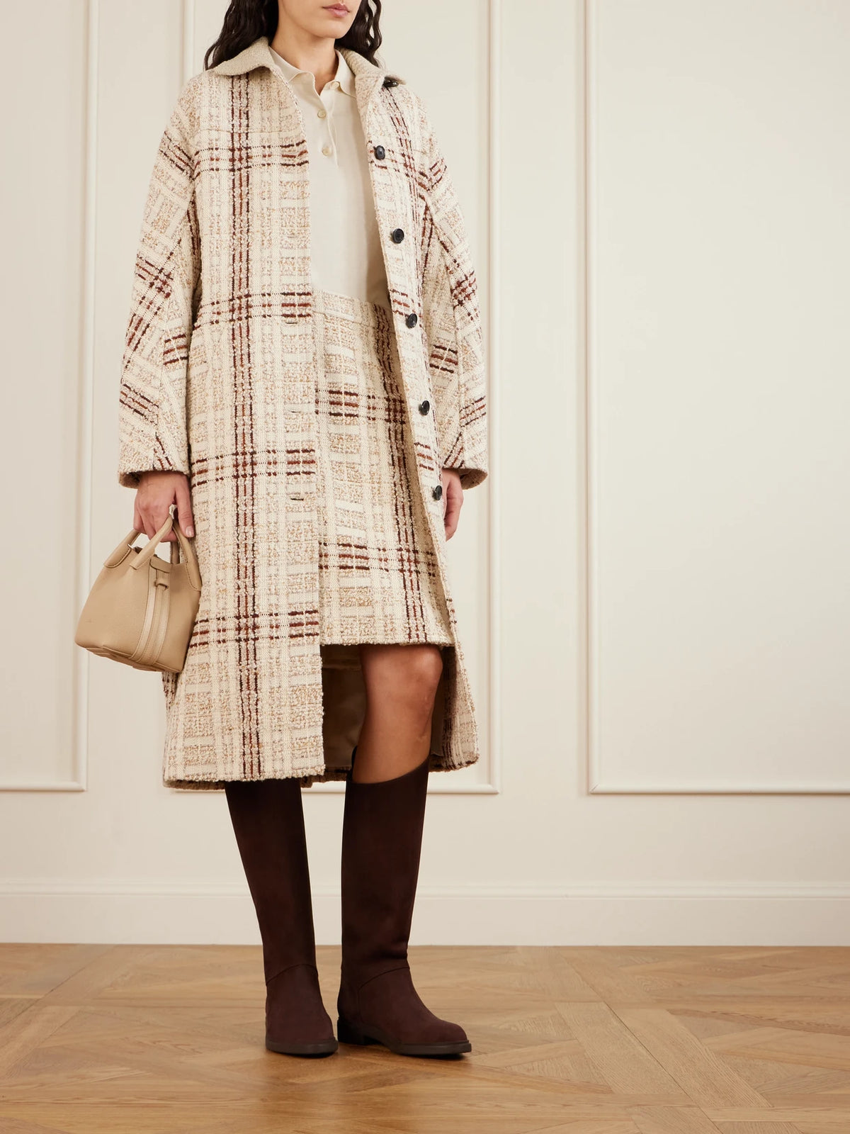 Image of Boots. Product name - Kilda Nubuck Knee Boots in Chocolate colour by brand - Loro Piana