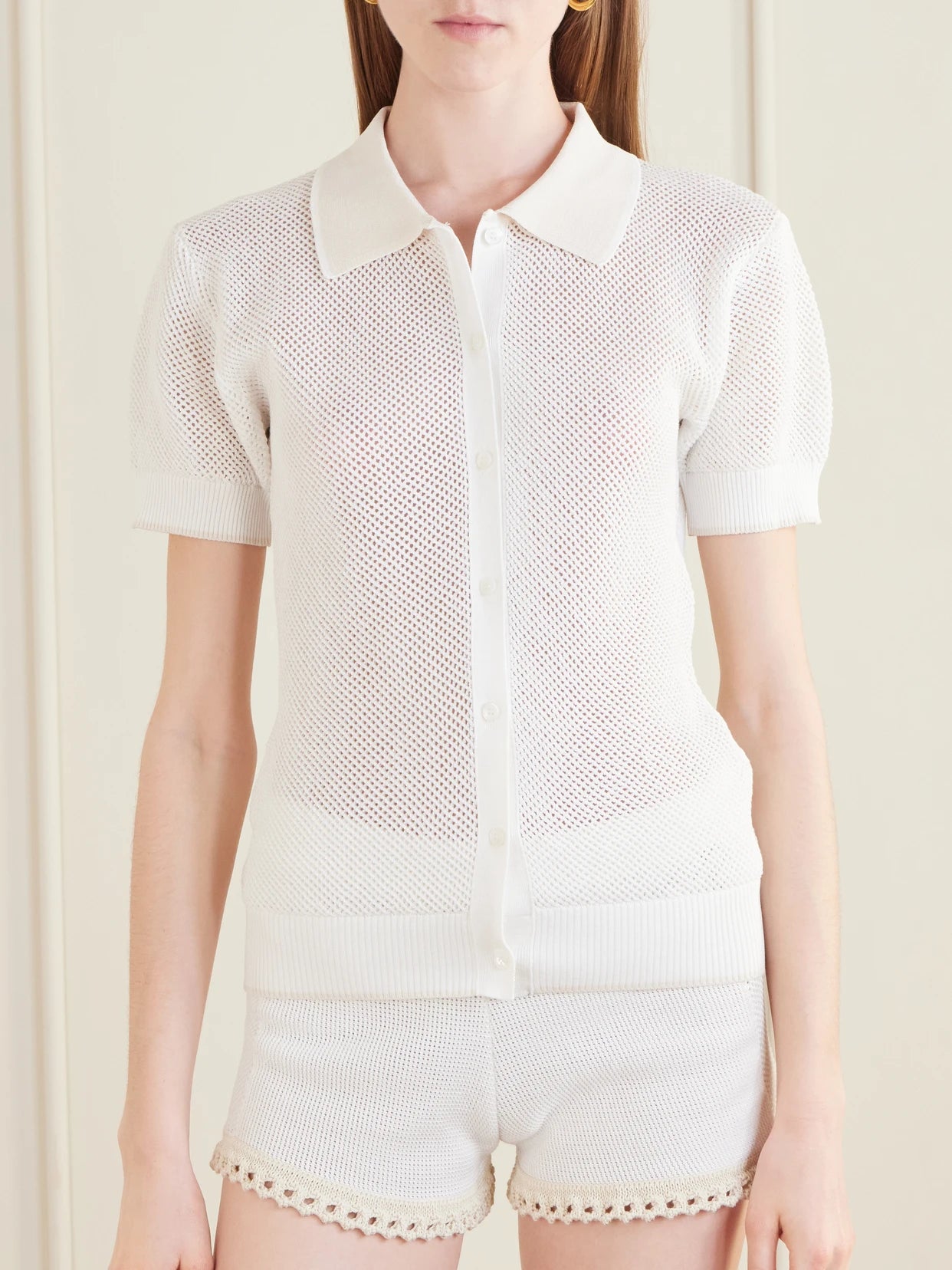 Open-knit Cotton Polo Shirt