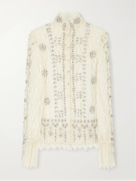 Costarellos Lilou Embellished Lace Shirt