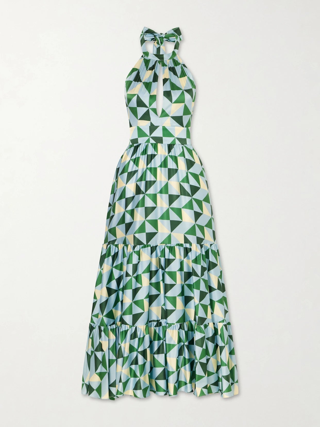 Anna Printed Silk-blend Satin Halterneck Maxi Dress