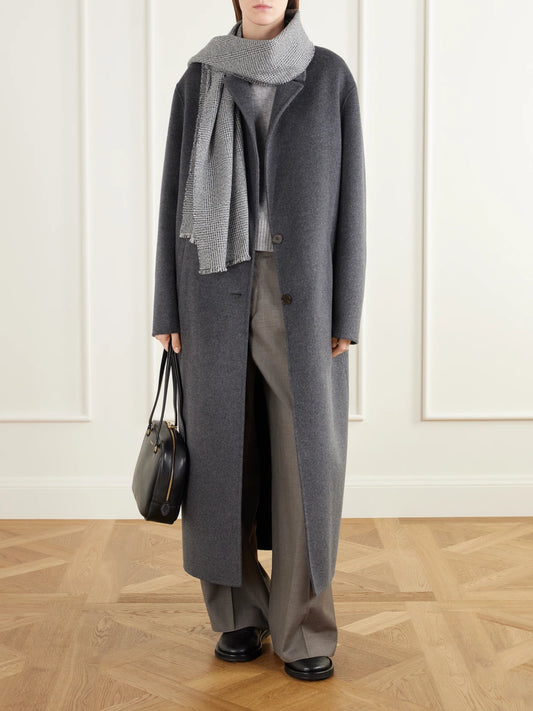 Image of Scarves & Shawls. Product name - Scalpay Frayed Checked Wool And Cashmere-blend Scarf in Light gray colour by brand - Johnstons of Elgin