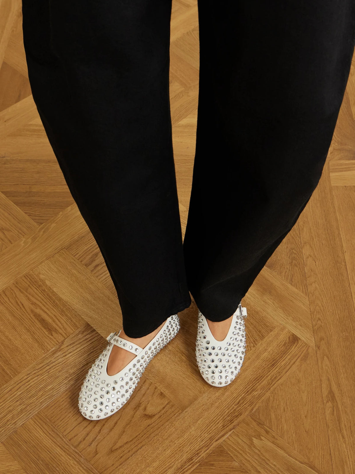 Crystal-embellished Leather Ballet Flats