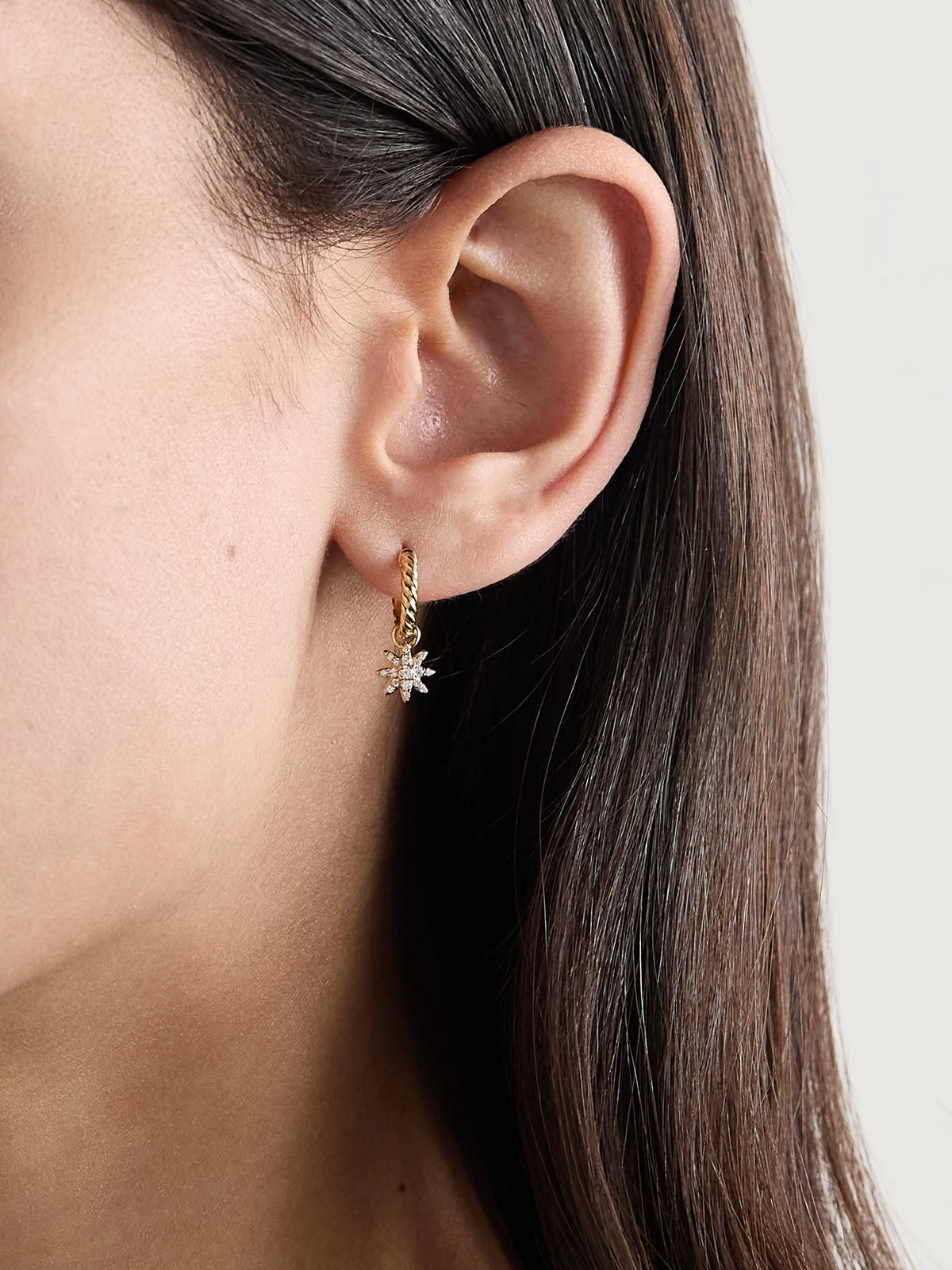 Image of Earrings. Product name - Petite Starburst 18-karat Gold Diamond Hoop Earrings in Multi colour by brand - David Yurman