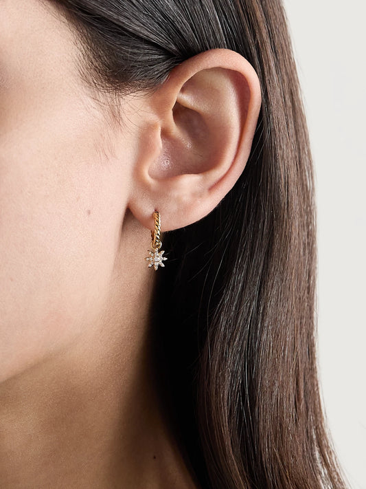 Image of Earrings. Product name - Petite Starburst 18-karat Gold Diamond Hoop Earrings in Multi colour by brand - David Yurman
