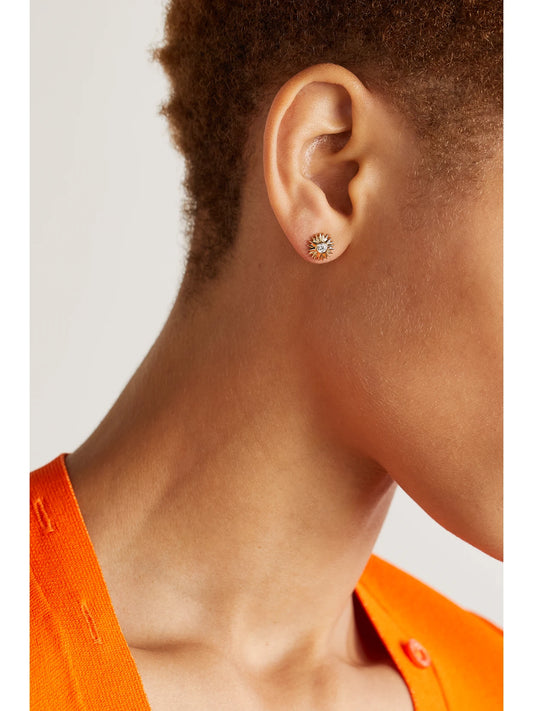 Image of Earrings. Product name - Sunburst 14-karat Gold Diamond Earrings in Multi colour by brand - Sydney Evan