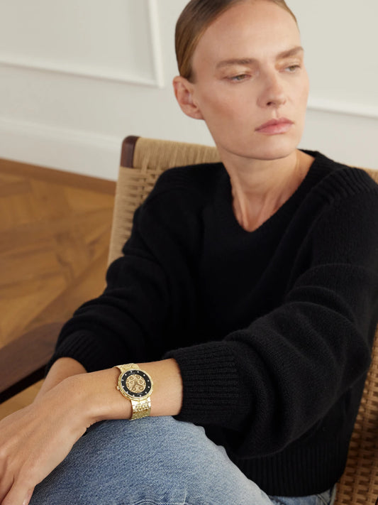 Image of Jewelry. Product name - + Piaget Vintage 1970s Palace Décor Automatic 18-karat Gold, Onyx And Diamond Watch, Ref. 12343 A80 (6.5" Wrist) in Multi colour by brand - Stephanie Windsor