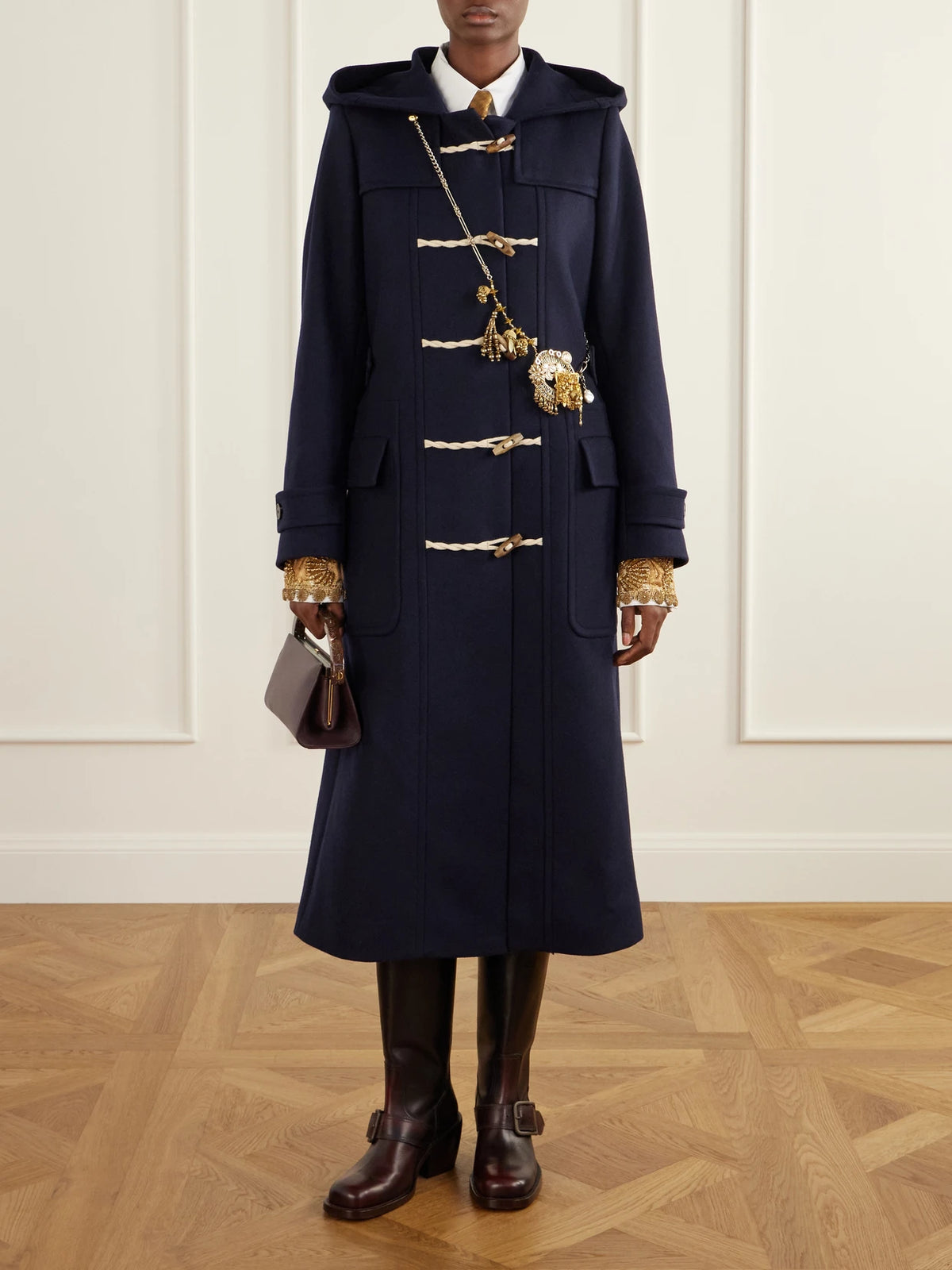 Image of Coats & Jackets. Product name - Wool-blend Twill Coat in Navy colour by brand - Dries Van Noten