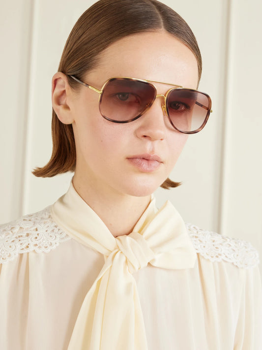 Image of Sunglasses. Product name - Tubolar Aviator-style Tortoiseshell Acetate Sunglasses in Multi colour by brand - Chloé