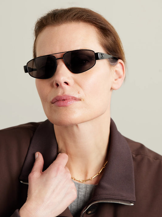 Image of Sunglasses. Product name - Triomphe Aviator-style Metal And Acetate Sunglasses in Black colour by brand - CELINE Eyewear