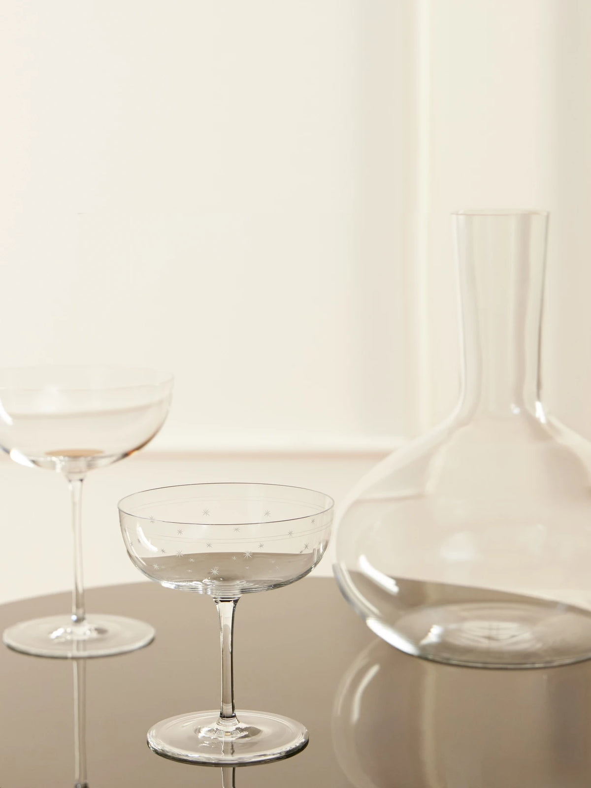 Image of Tableware. Product name - Rothschild Stars Set Of Two Crystal Champagne Cup in Clear colour by brand - LOBMEYR