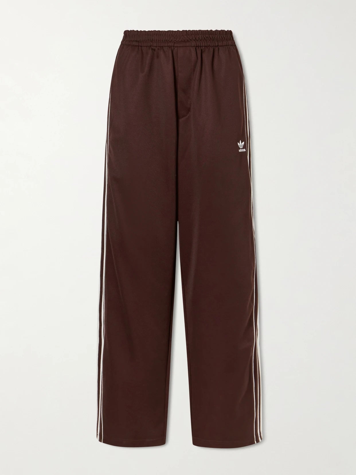 Image of a model wearing Tops. Product name - + Wales Bonner Webbing-trimmed Cotton-blend Jersey Wide-leg Pants in Brown colour by brand - adidas Originals