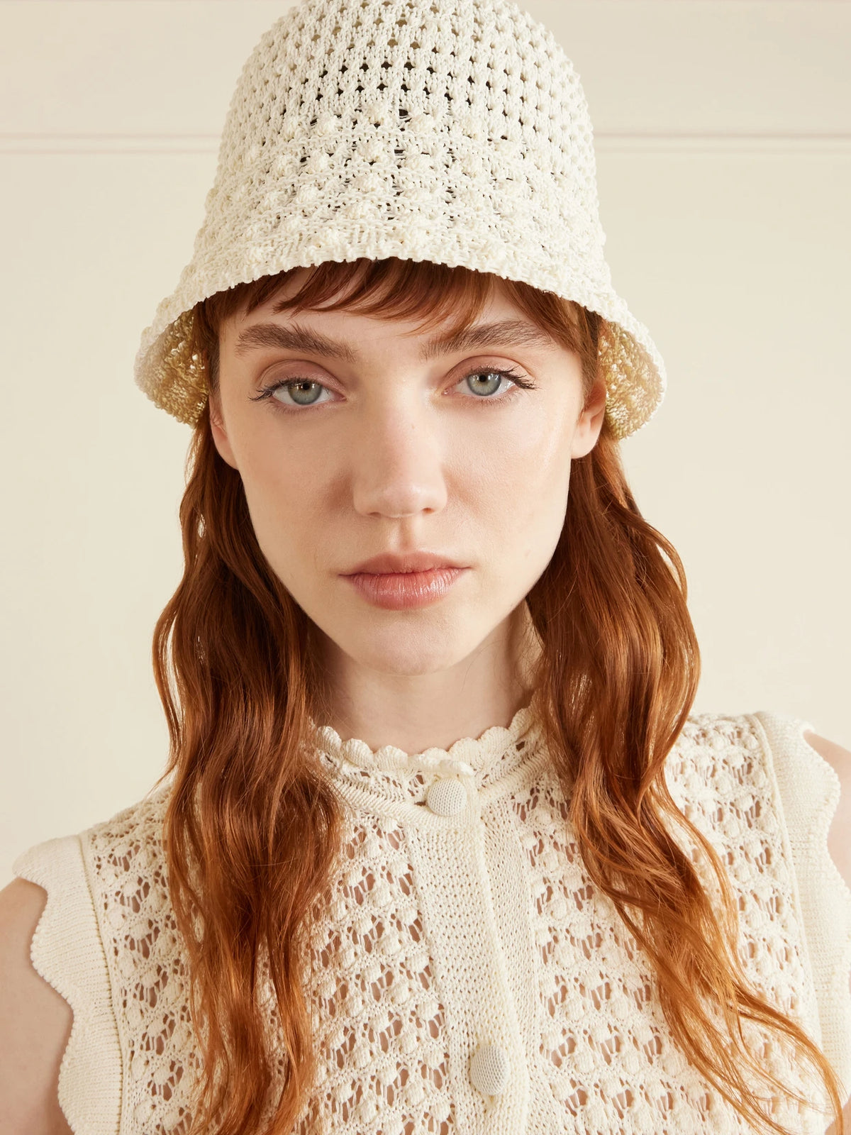 Image of Hats. Product name - Carats Crocheted Hat in Ecru colour by brand - Eres