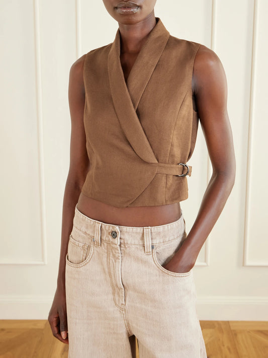 Linen-twill Wrap Vest