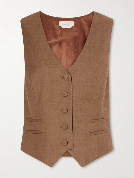 Image of Coats & Jackets. Product name - Coleridge Wool Vest in Brown colour by brand - Gabriela Hearst