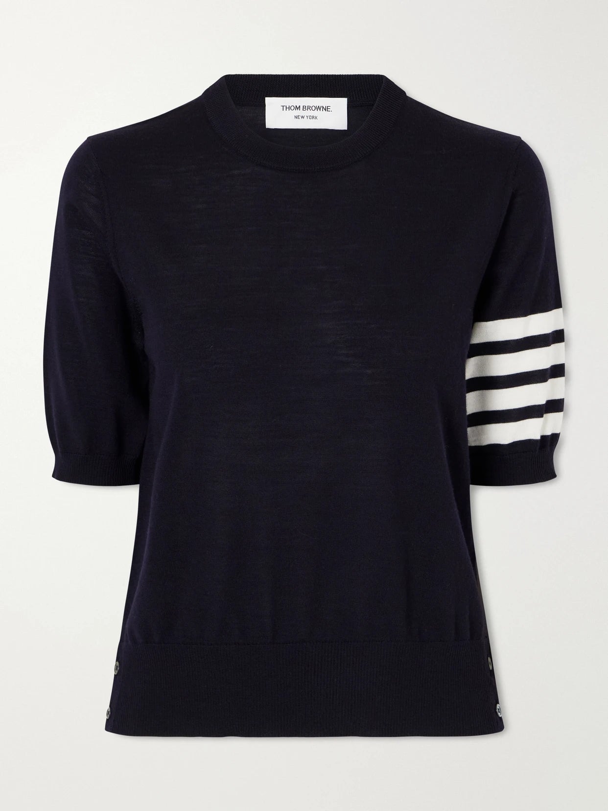 Grosgrain-trimmed Striped Wool-blend Sweater
