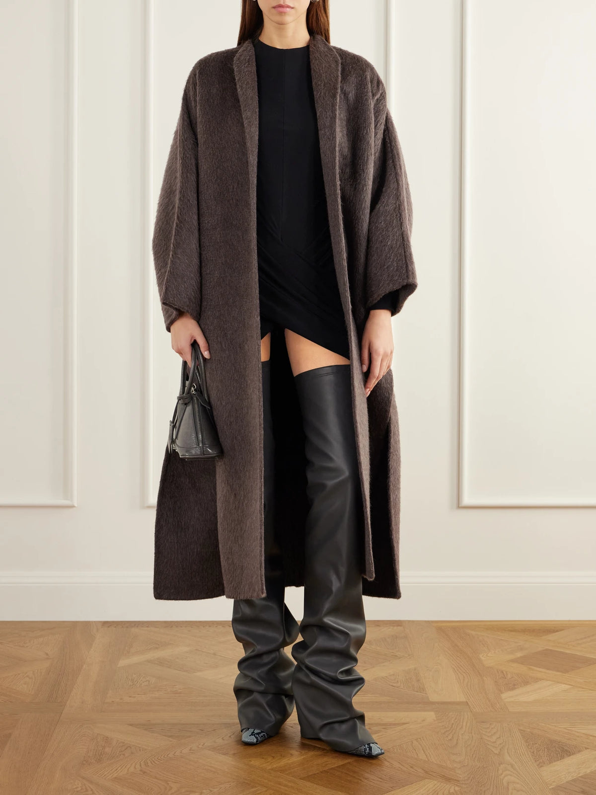 Image of Boots. Product name - Robin 95 Layered Snake-effect And Glossed Over-the-knee Boots in Black colour by brand - The Attico