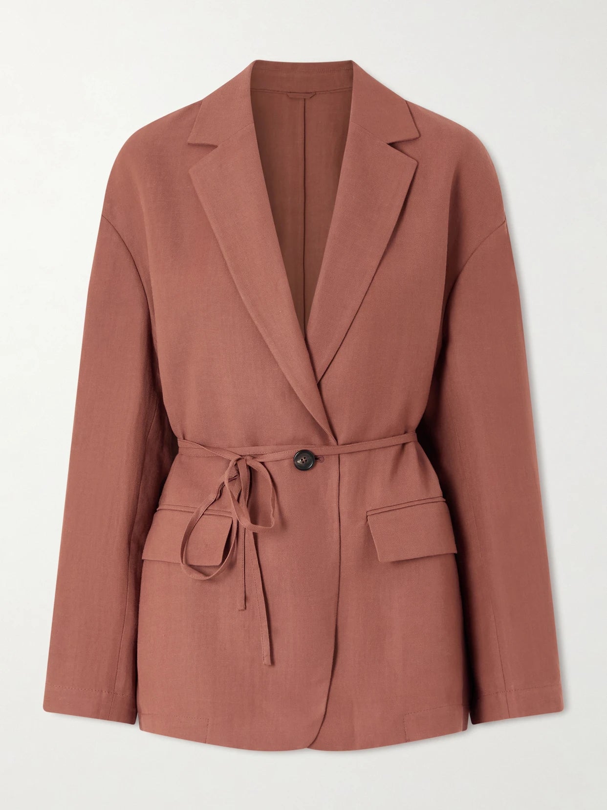 Image of Coats & Jackets. Product name - Embellished Belted Twill Wrap Jacket in Red colour by brand - Brunello Cucinelli