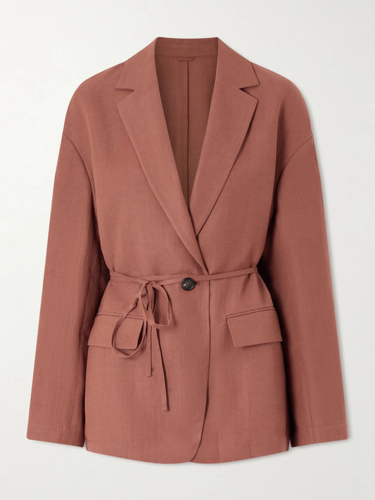 Image of Coats & Jackets. Product name - Embellished Belted Twill Wrap Jacket in Red colour by brand - Brunello Cucinelli