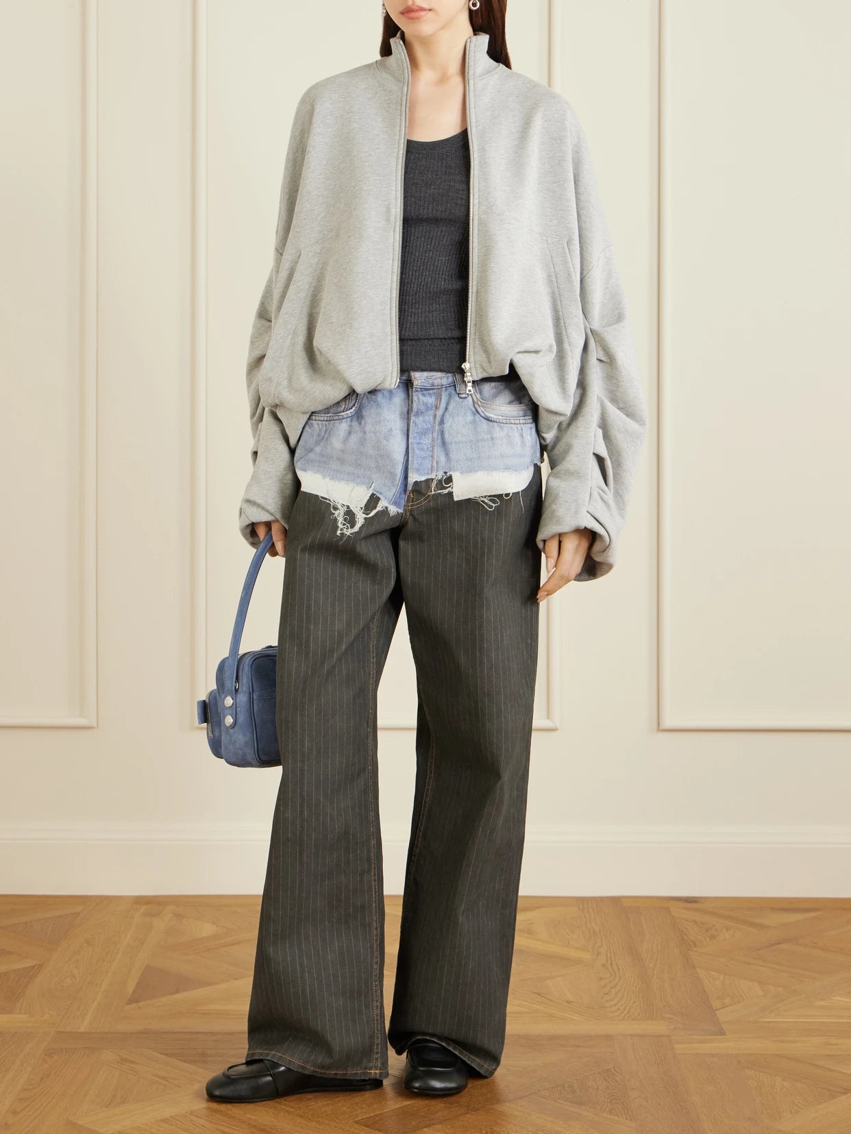 Image of Jeans. Product name - Trompe L'oeil Pinstriped Wide-leg Jeans in Multi colour by brand - Acne Studios