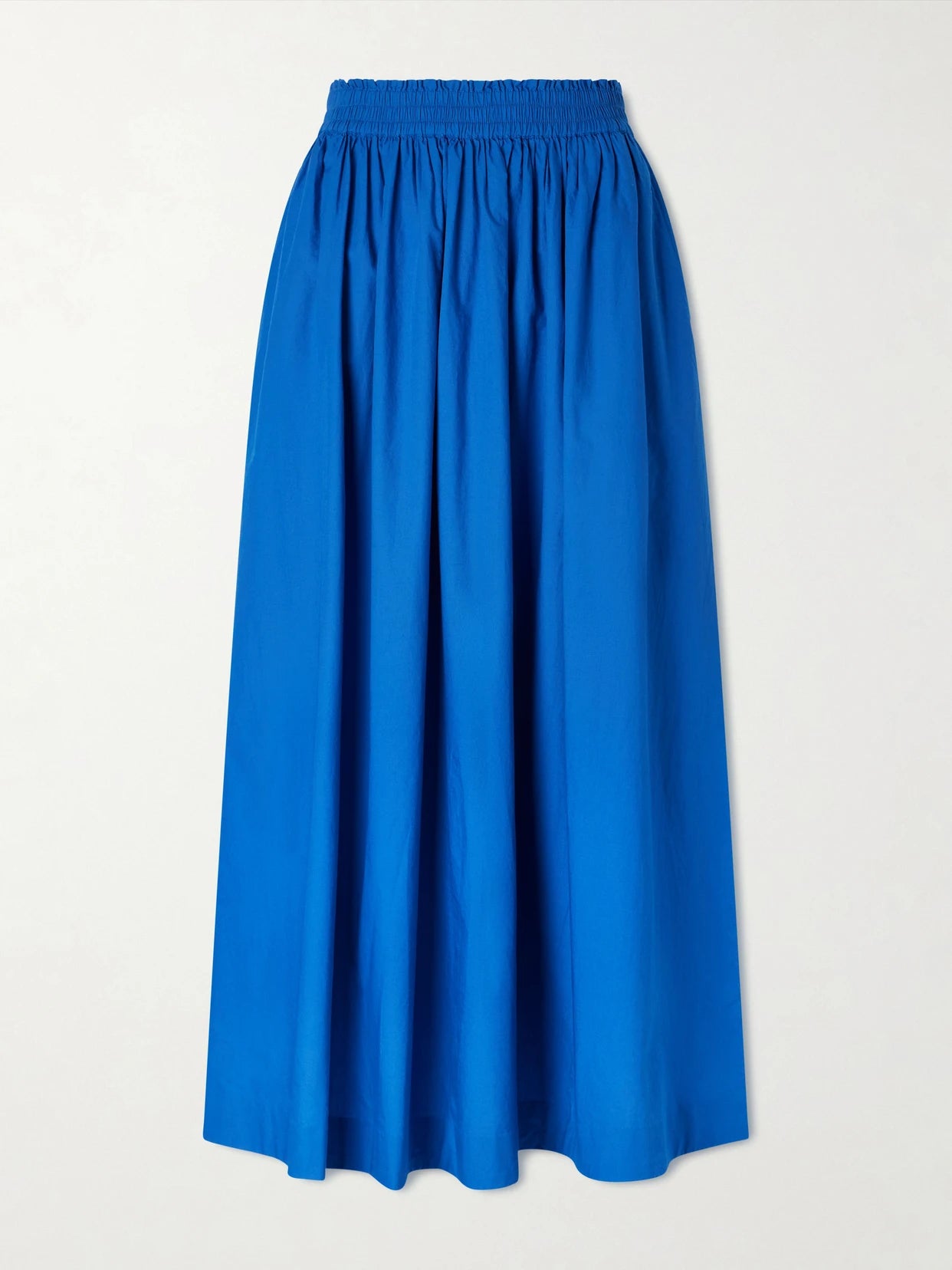 Image of a model wearing Skirts. Product name - Dagny Organic Cotton-poplin Midi Skirt in Blue colour by brand - SKALL
