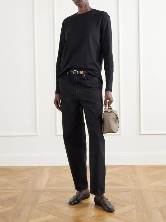 Image of Sleepwear & Loungewear. Product name - Maggie Organic Cotton-jersey T-shirt in Black, White colour by brand - FLORE FLORE