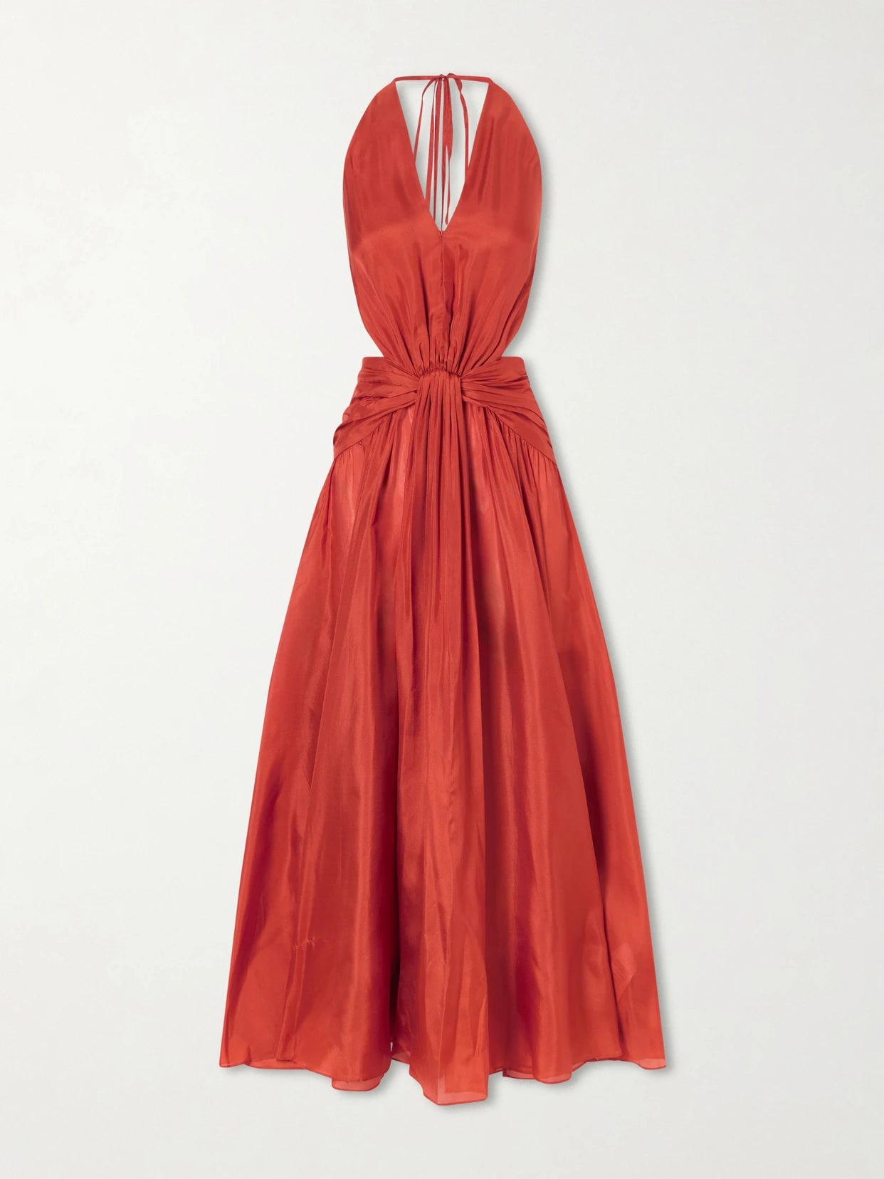 Image of Dresses. Product name - Indra Knotted Silk Halterneck Maxi Dress in Red colour by brand - Zimmermann