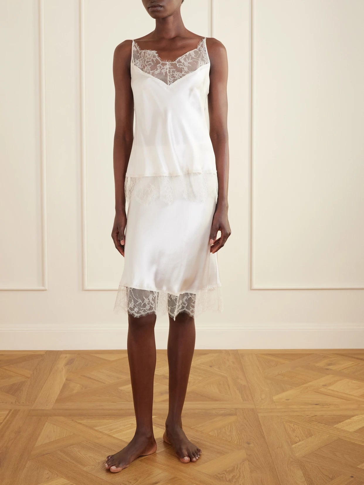 Image of Lingerie. Product name - Lace-trimmed Silk-satin Camisole in Ivory colour by brand - Carine Gilson