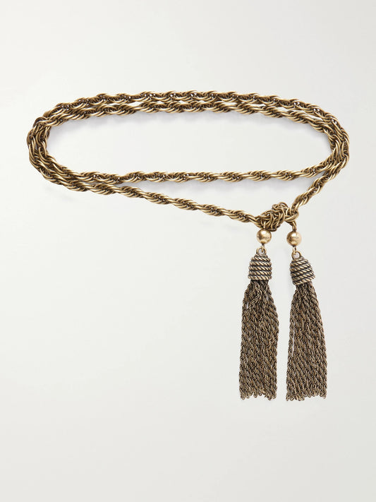 Tasseled Gold-tone Skinny Belt