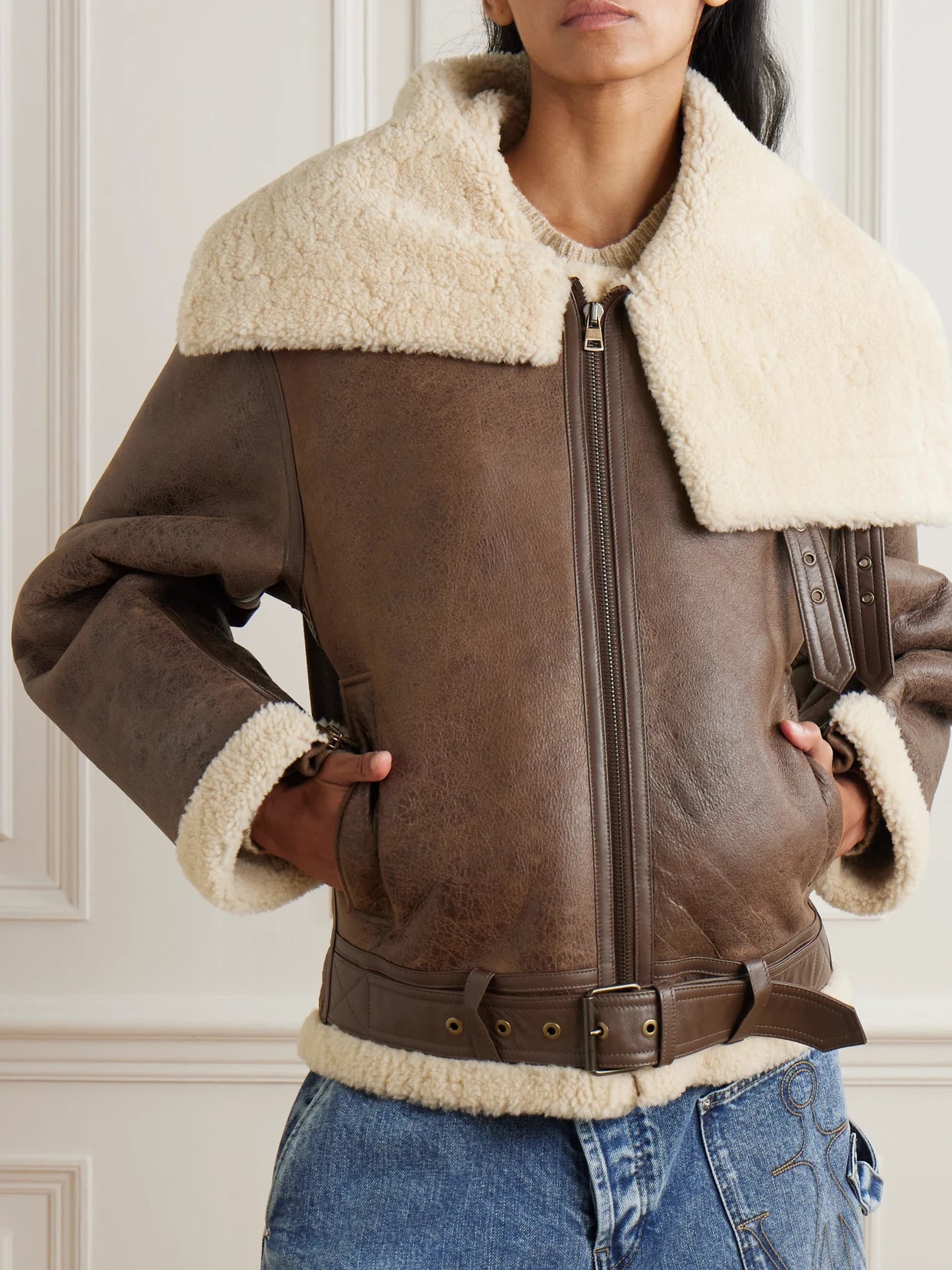 Oversized Belted Shearling Jacket