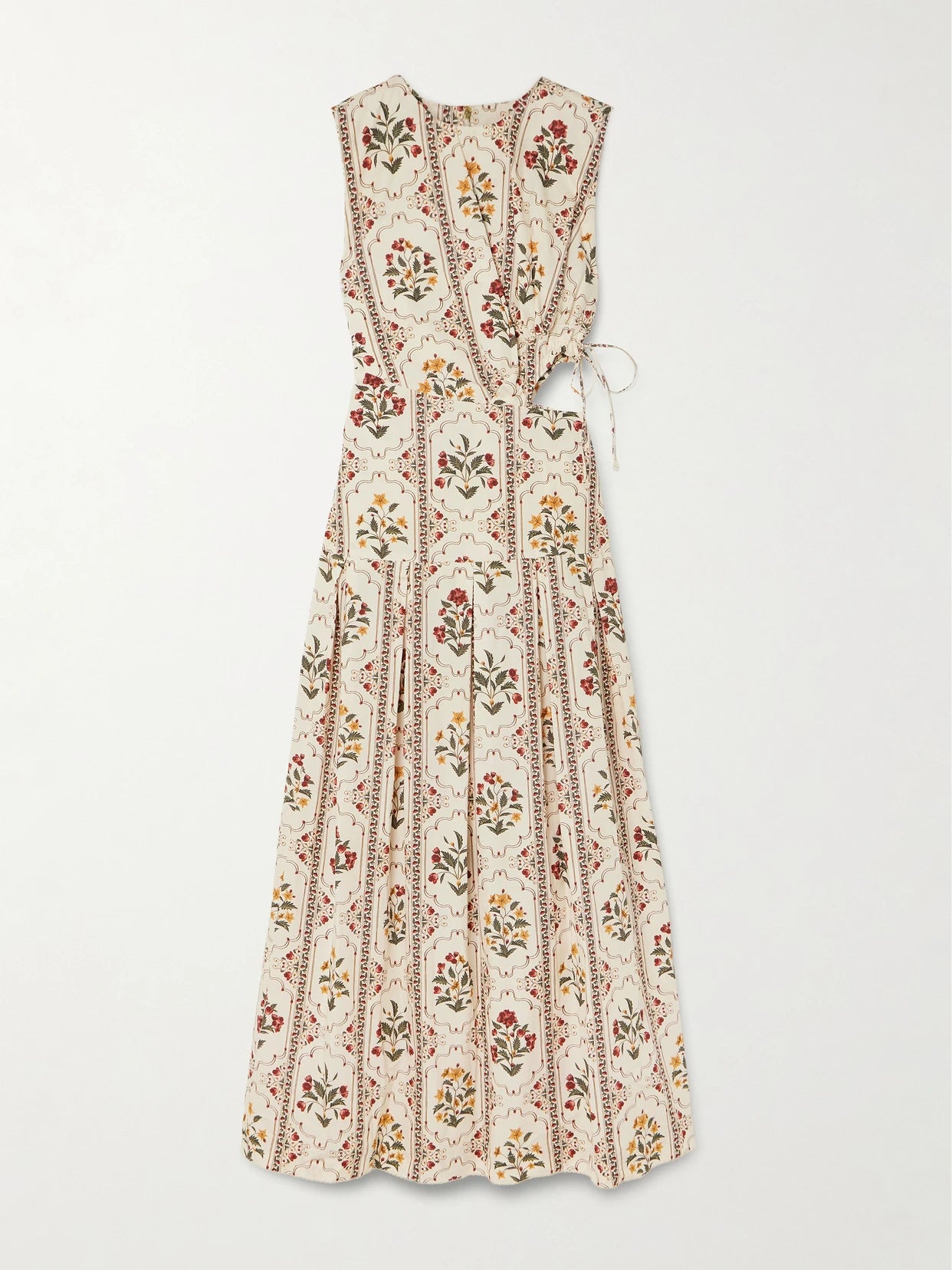 Image of Dresses. Product name - Otoño Andes Embellished Cutout Pleated Printed Cotton Midi Dress in Multi colour by brand - Agua by Agua Bendita