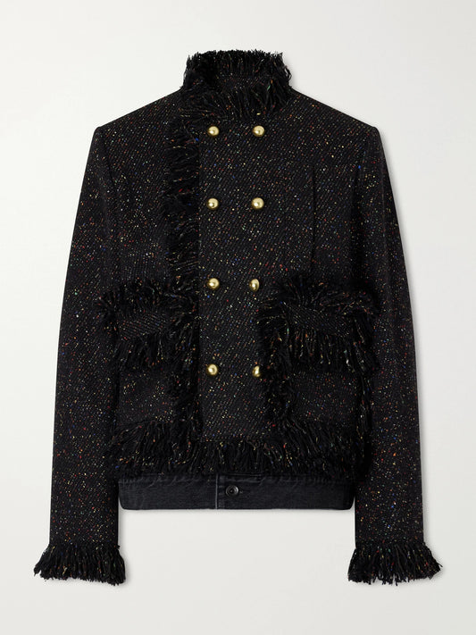 Sacai Wool-blend Tweed Bouclé And Denim Jacket